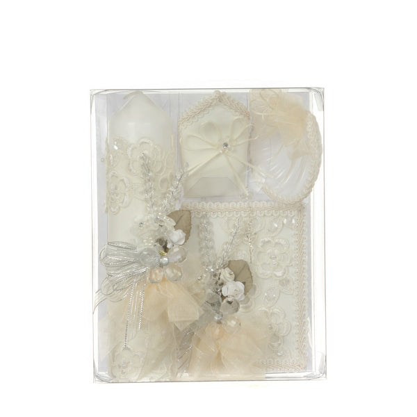 Rain Kids Unisex Ivory Floral Applique Spanish Version Baptism Candle Set - SophiasStyle.com